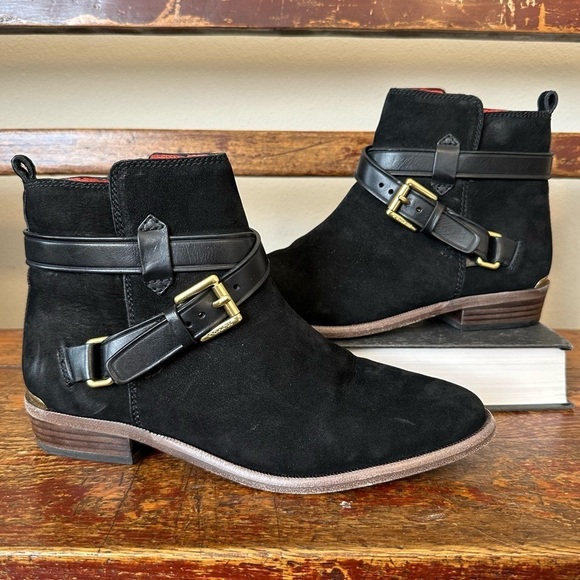 COACH Leoda Black Suede Buckle Ankle Booties Boots - Picture 1 of 16